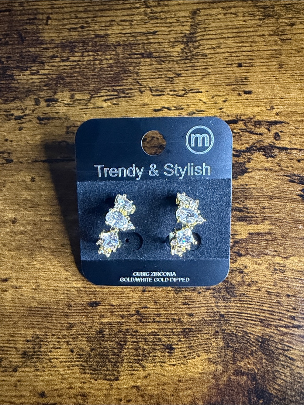 Gold-Dipped Pear and square shaped Cubic Zirconia hoop studs